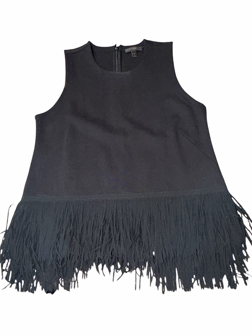 J.Crew Black Fringe Hem Sleeveless Top Zip Back Party Blouse Sz M